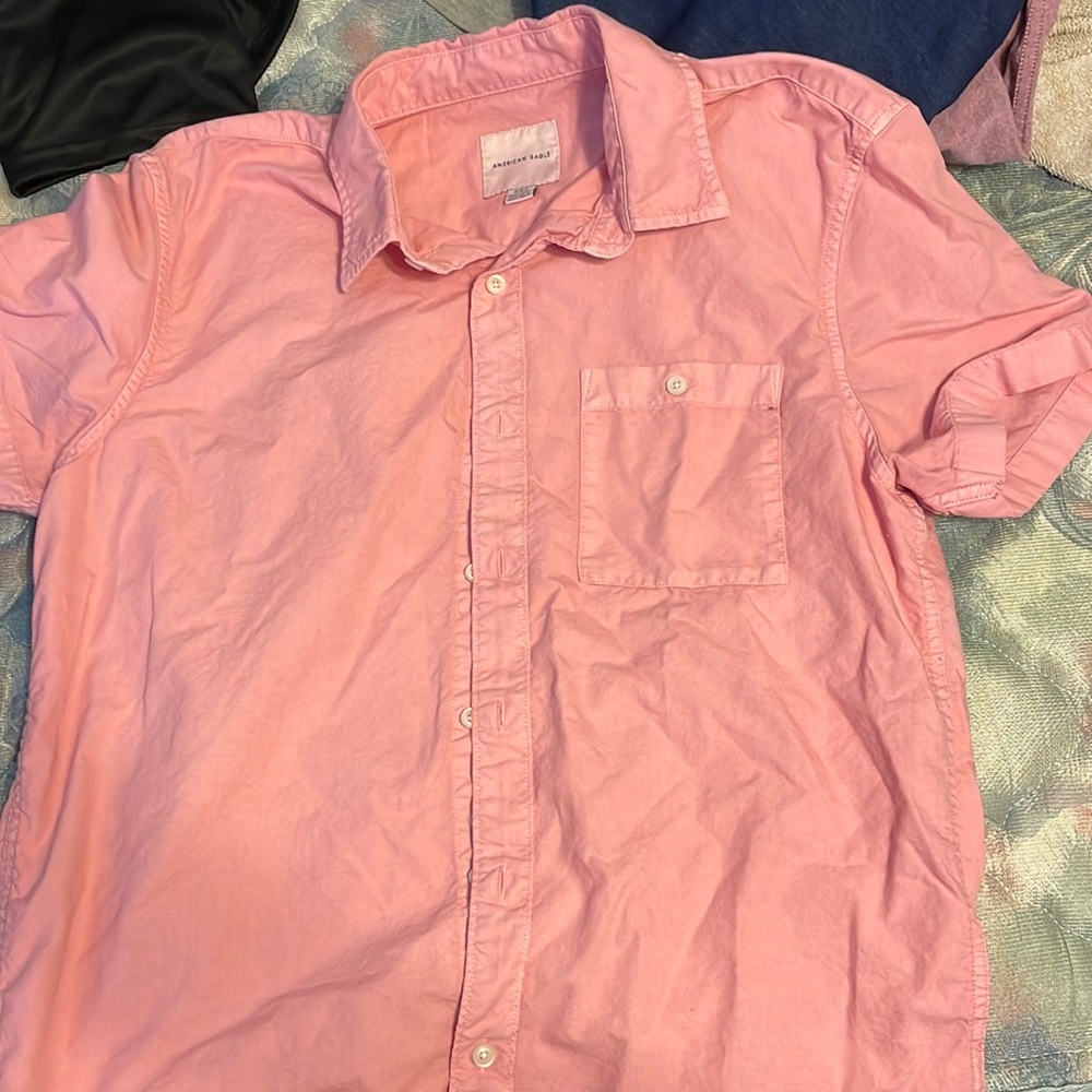 new american eagle pink button shirt